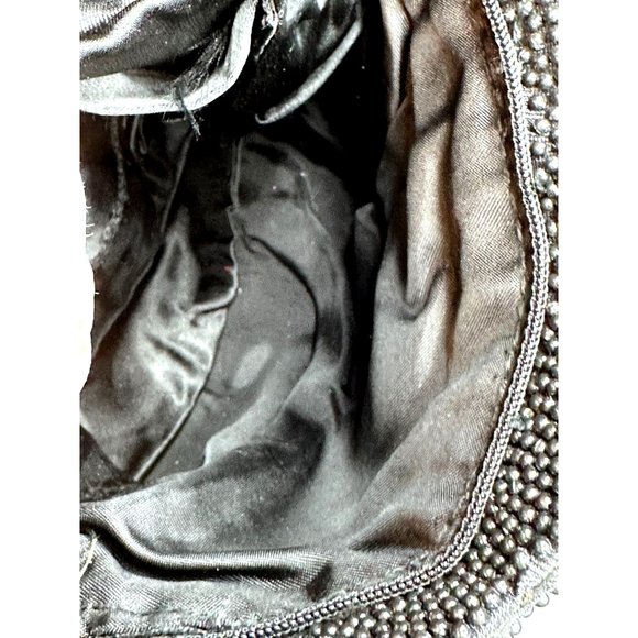 Vintage Beaded Black Evening Purse Crossbody Zip Closure Shoulder Strap Scallop - Picture 7 of 9